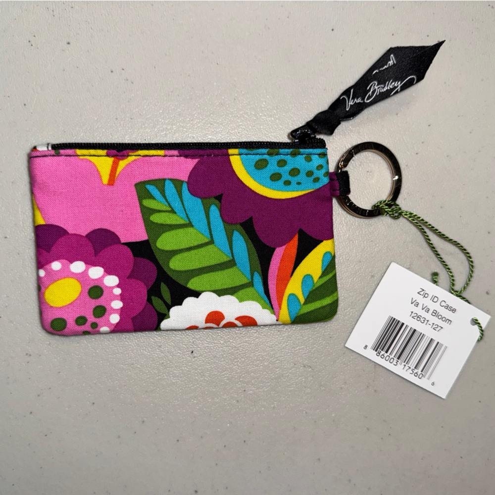 NWT VERA BRADLEY ID Case Wallet Key Ring Va Va Boom Zip Coin Change Purse Mini